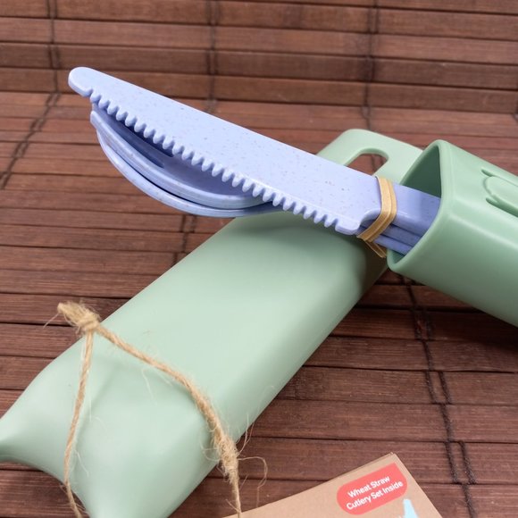 HIP Cutlery Set With Travel Carrying Case Eco Friendly Wheat Straw Knife Fork - Picture 6 of 7